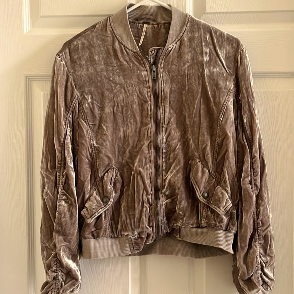 Crushed velour bomber jacket
